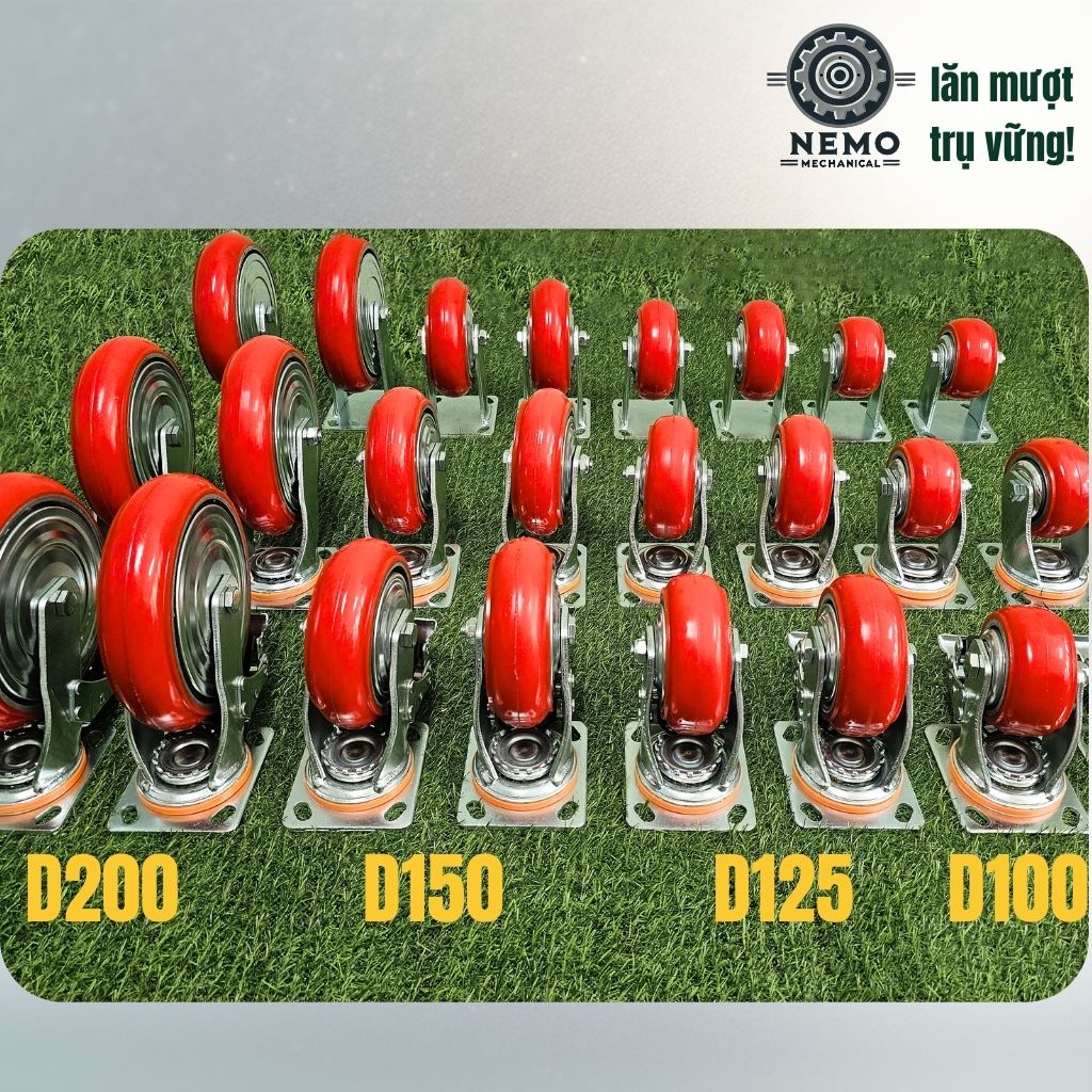 Bánh Xe PU Bo Tròn Tải Nặng – Kiểu Hàn Quốc, Xoay Hướng Linh Hoạt (D100 - D200)